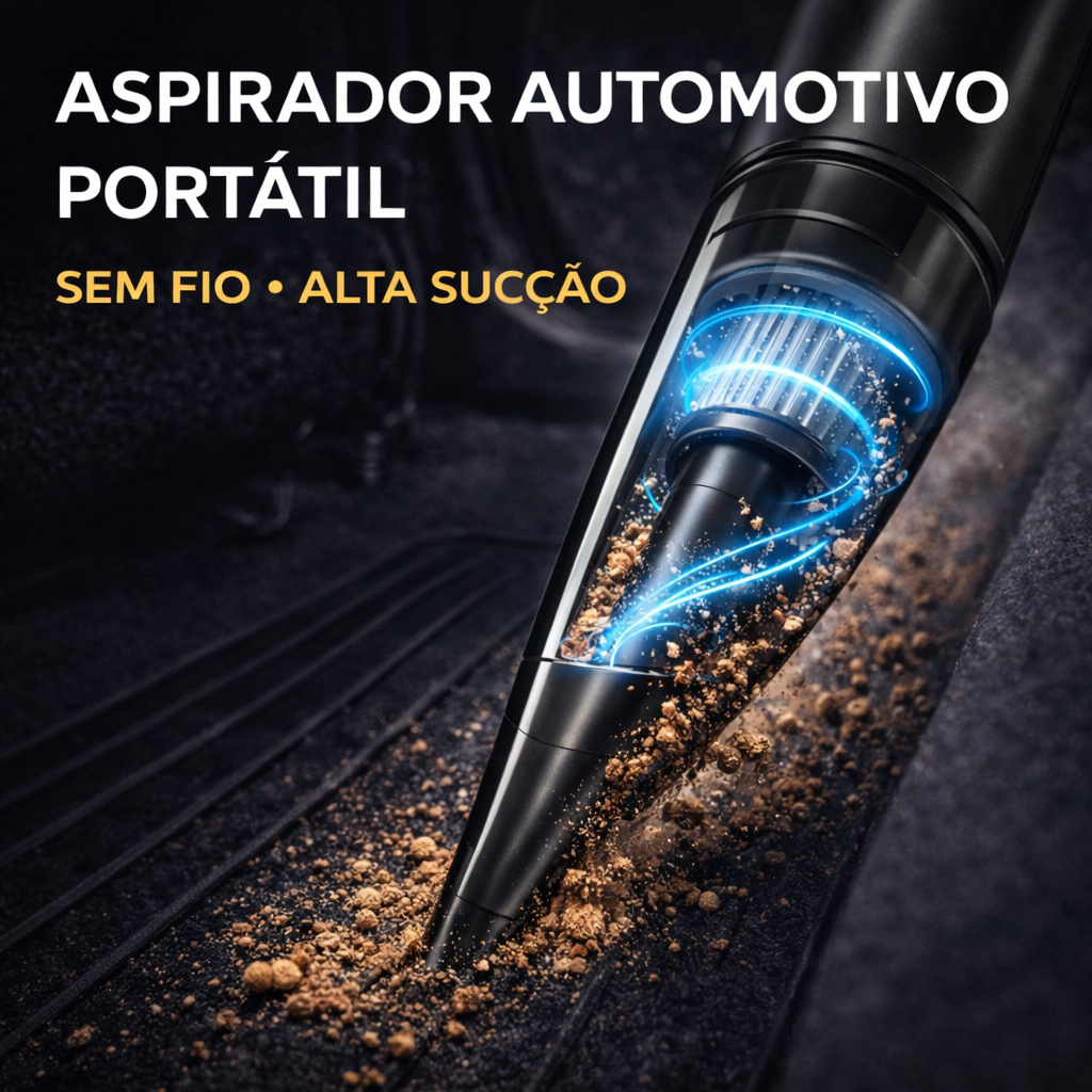 Aspirador Automotivo Portátil USB Recarregável Alta Potência
