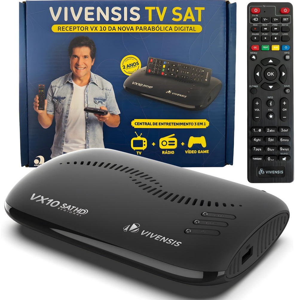 Receptor Vivensis Vx10 Nova Parabólica Digital Sathd Preto 127/220v