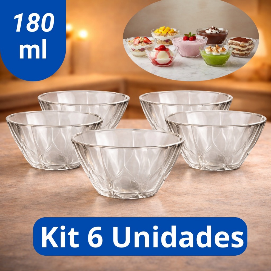 Kit Jogo de Tigela Taça de Sobremesa de Vidro Toffe Bowls Sorvete Doces Jogo de Cozinha 180ml em Oferta na Shopee