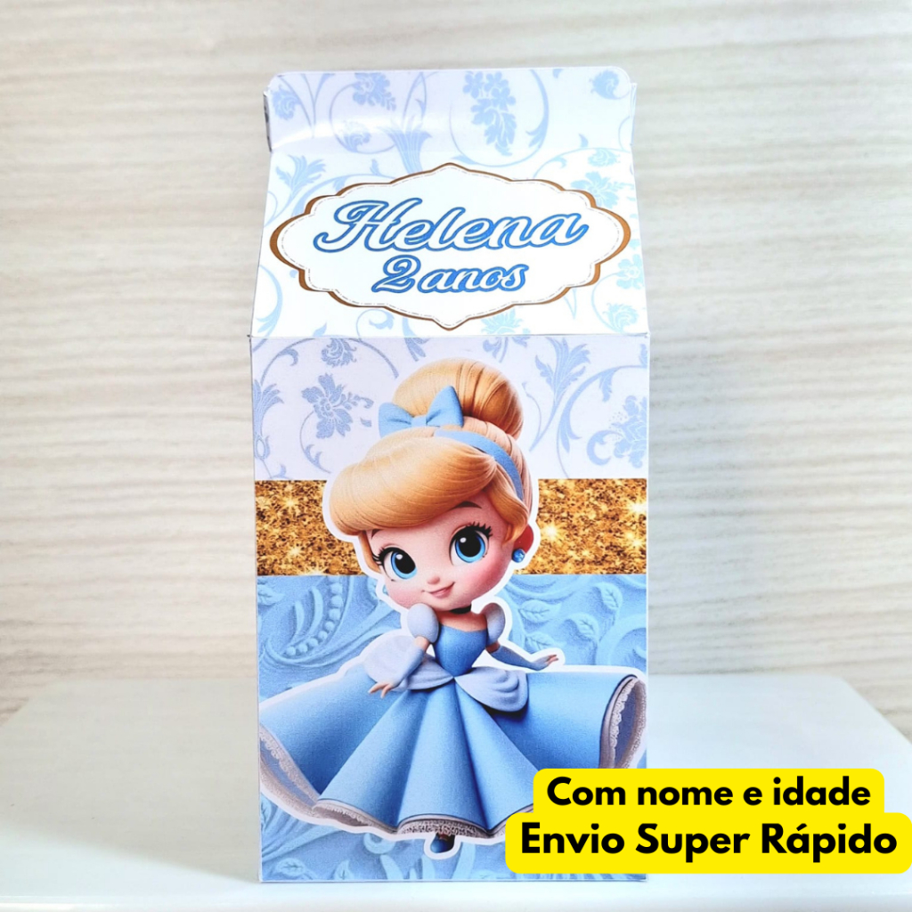 Kit  Caixinha Milk Personalizada Cinderela Baby Lembrancinha  Festa PEGUE E MONTE