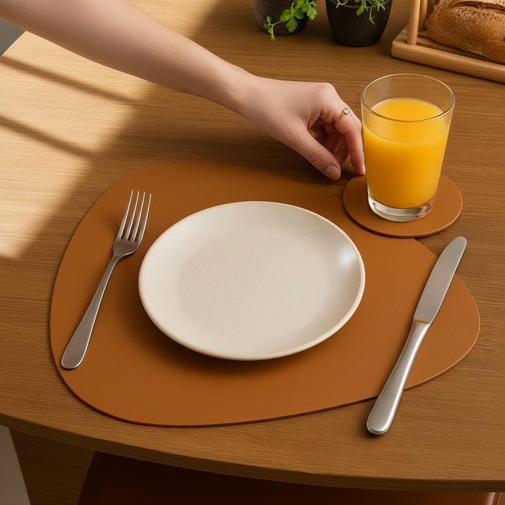 Kit Jogo Americano de mesa de jantar couro 30x40cm + porta copo 2 4 6 8 10 kits