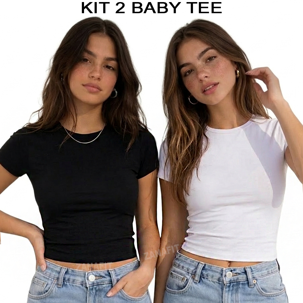Kit 2 Camisa Baby Look Feminina Blusa Slim Fit Manga Curta Baby Tee Compressão Modinha
