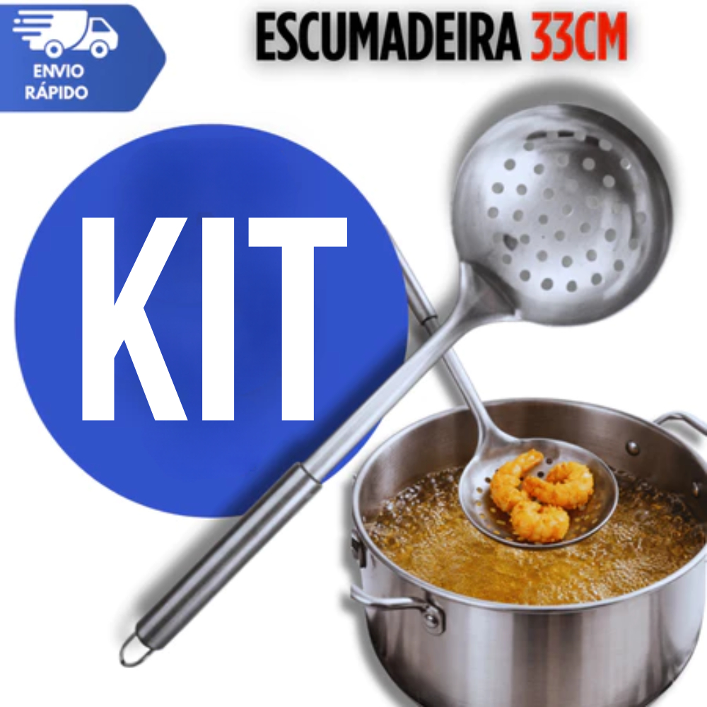 Escumadeira de Aço Inox com Furo para Arroz e Fritura Premium Utilidades