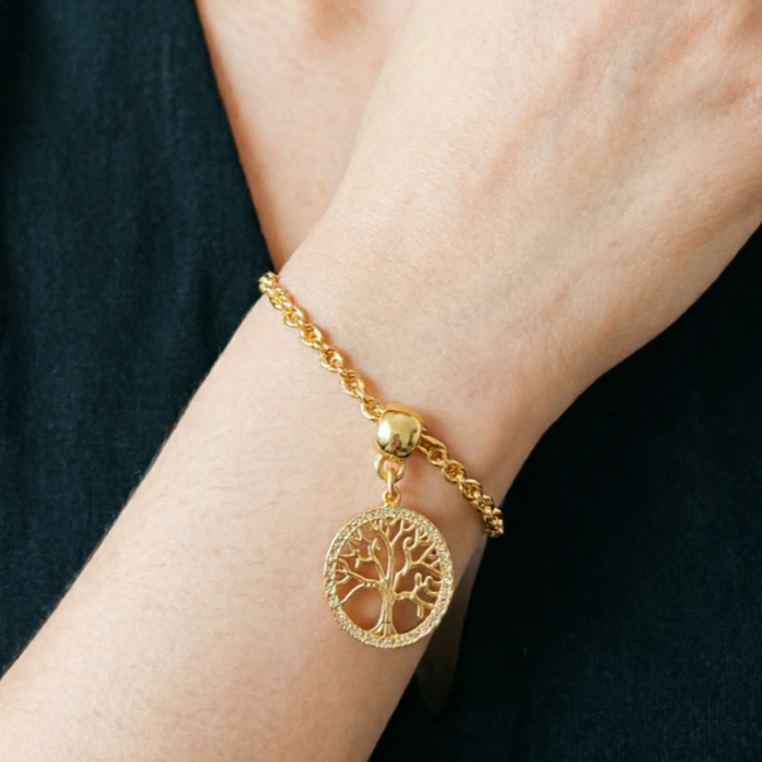 Pulseira de Aço Inoxidável com Pingente Árvore da Vida - Design Elegante, Resistente, Ideal para Uso Diário