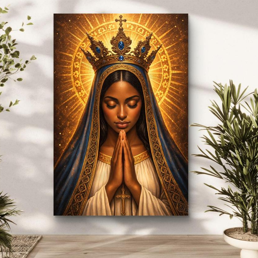 Quadro Decorativo Nossa Senhora Aparecida em Oração – Grande Arte Religiosa Católica - Sala Quarto