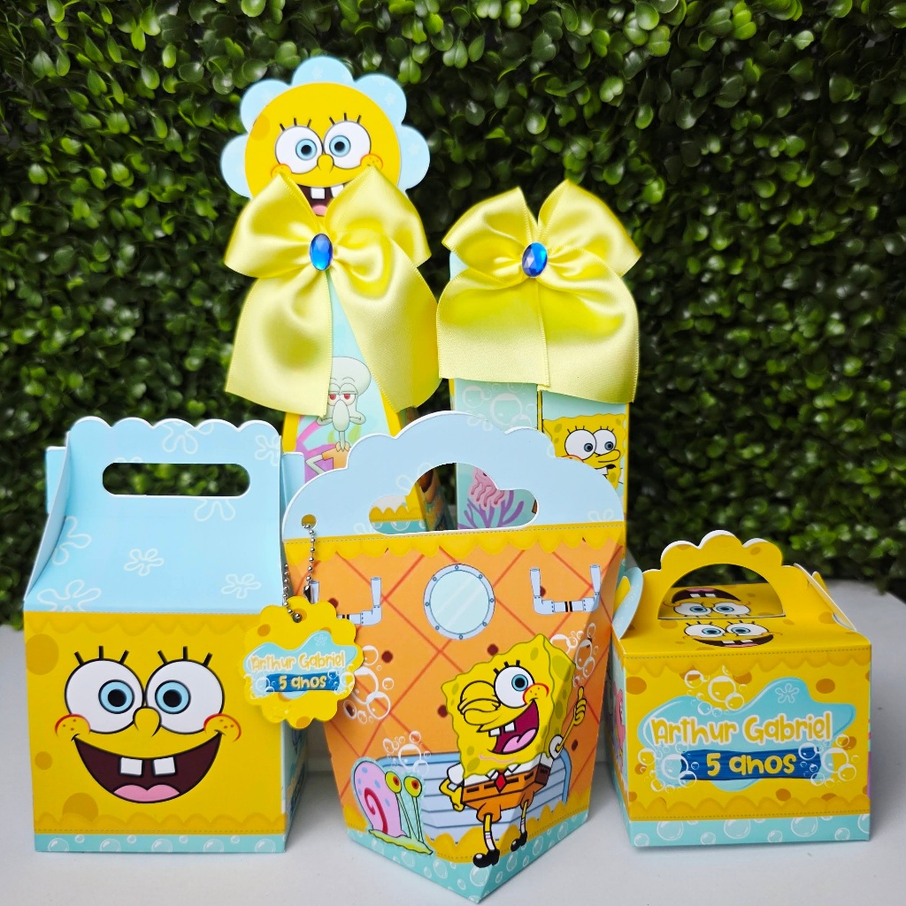 Kit Caixa Montada BOB ESPONJA - Personalizados - Festa infantil - Aniversário - Lembrancinha
