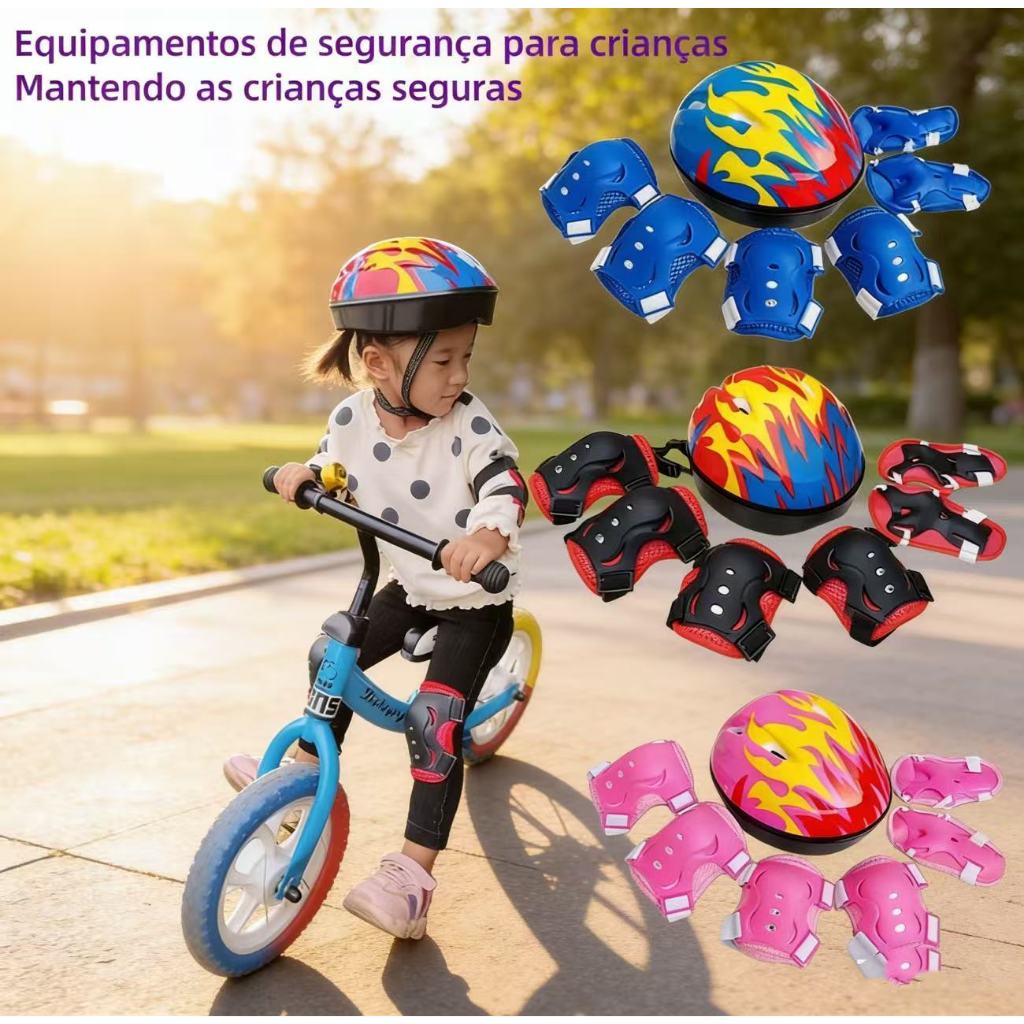 Conjunto de Proteção Esportiva 7 Peças para Crianças - Bicicleta e Skate em Oferta na Shopee