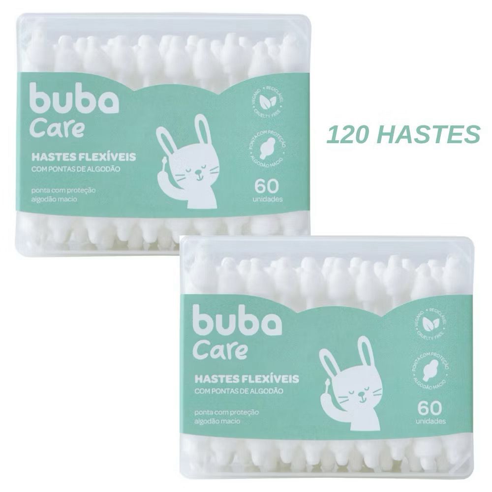 Kit Cotonetes Hastes Flexíveis 120 Unidades Buba Infantil Para Bebês