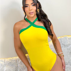 Body Feminino Brasil Verde Amarelo com Bojo Suplex Poliamida - Não Marca é Confortável e Modelador