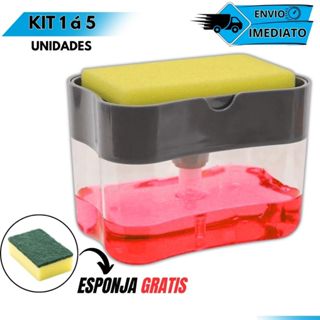 Dispenser Porta Detergente e Sabão Líquido com Suporte para Esponja Cozinha Compacto 500ml em Oferta na Shopee