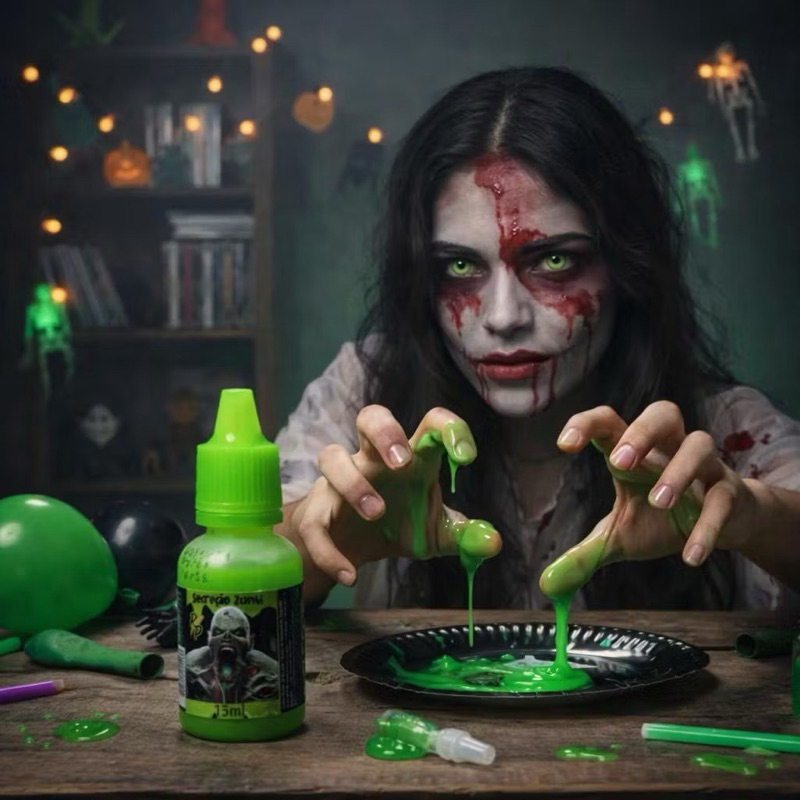 SANGUE ARTIFICIAL ZUMBI | 15ML | PEGADINHA | FAKE | FALSO | GOSMA VERDE | FESTA FANTASIA | HALLOWEEN | DECORAÇÃO DE MAKE