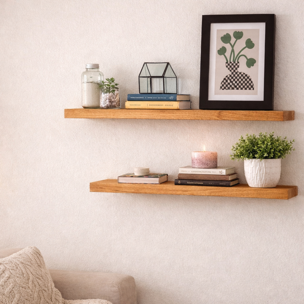 Prateleira de Parede Flutuante Invisível Madeira Pinus Decorativa Estilo Industrial Rústica 40cm 60cm