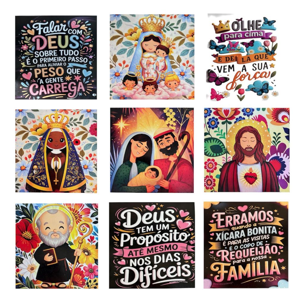 Quadro Religioso MDF 15x15cm Decorativo Católico Parede + Fita Dupla Face Presente Fé Proteção Lar