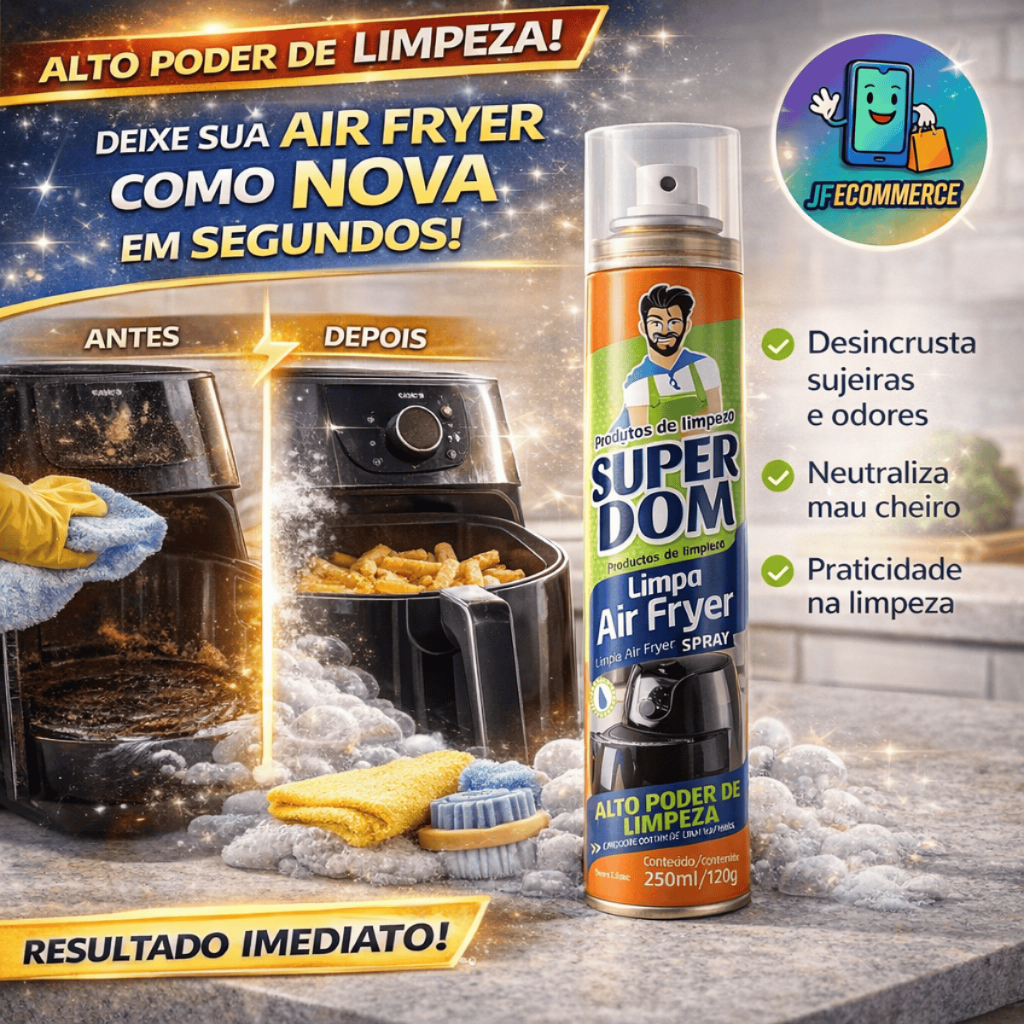 Spray Limpa Air Fryer Super Dom 250ml Alto Poder de Limpeza Profunda Remove Gordura Fácil Eficaz
