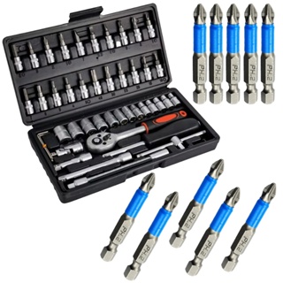 Kit Ferramentas Soquete 1/4 46 peças + Jogo Bits Phillips 10 Peças em Oferta na Shopee