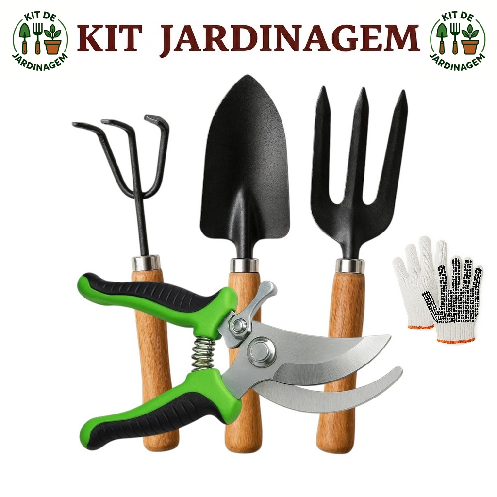 Kit Jardinagem Tesoura Poda Ancinho Garfo  Jardineiro jardim serrote pazinha