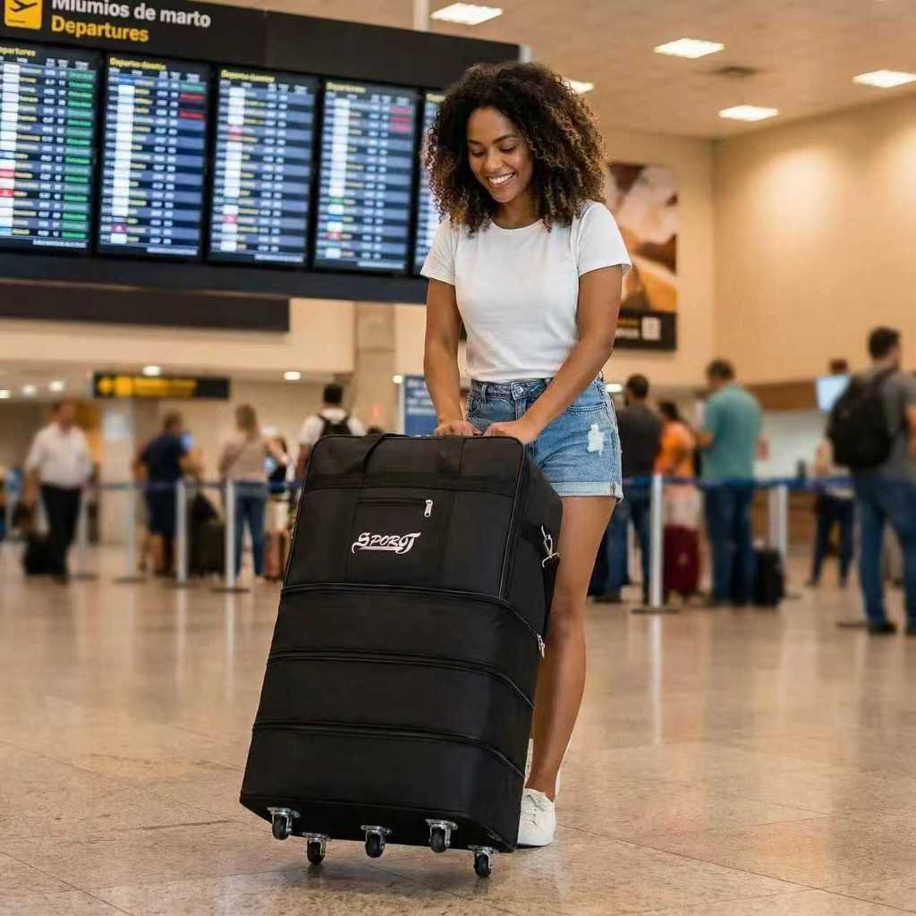 Bolsa Organizadora com Rodinhas Preta Grande para Viagem Mudança e Armazenamento 2 Tamanhos