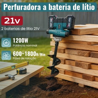 【GENAI】21V Perfuradora de Solo Sem Fio Kit Completo+2 Baterias e Broca M14 Perfuradora de Terra para Jardim,Broca de ge