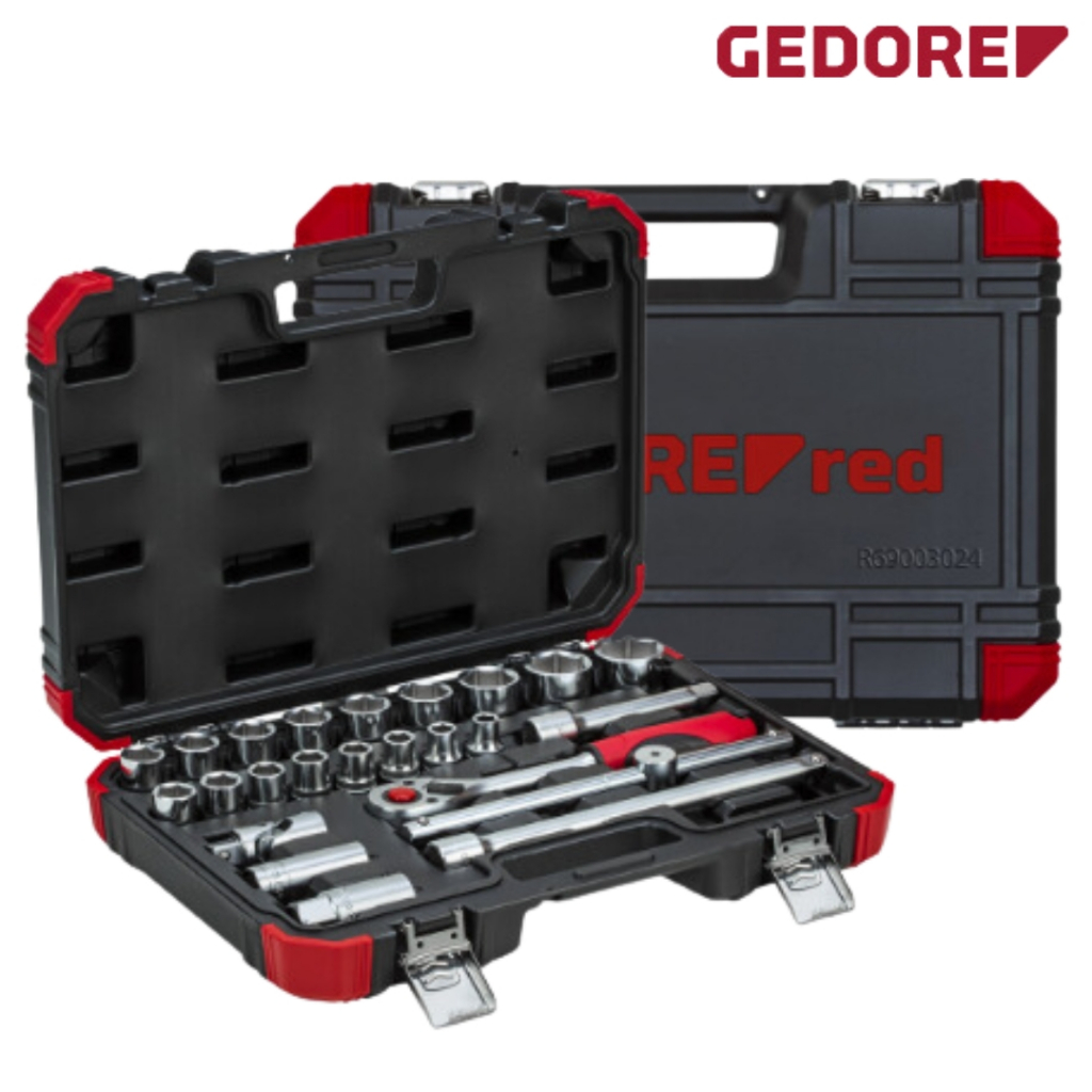 Jogo Soquetes Sextavados 1/2" Gedore Red 24 Peças 10 a 32mm Maleta Profissional R69003024