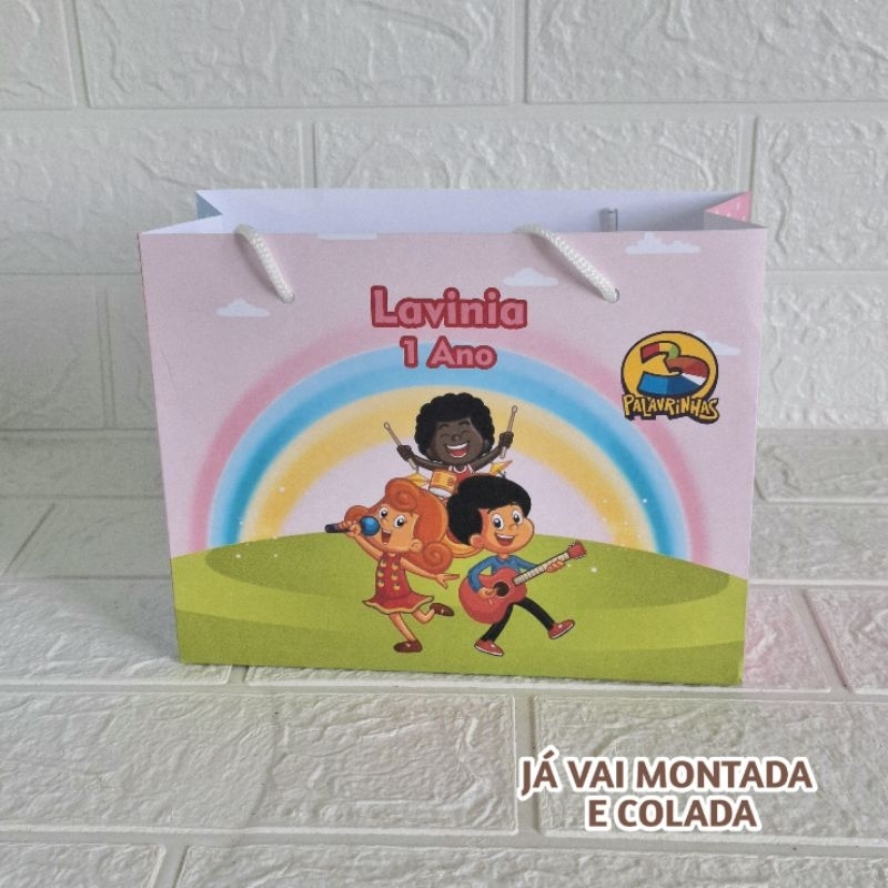 Sacolinha Personalizada Três palavrinhas Menina ( já vai montada) Lembrancinha |Aniversário |Festa Infantil