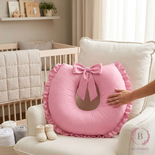 Almofada de Amamentação Com Laço Confortável Lisa Cor Rosa Enxoval Bebe