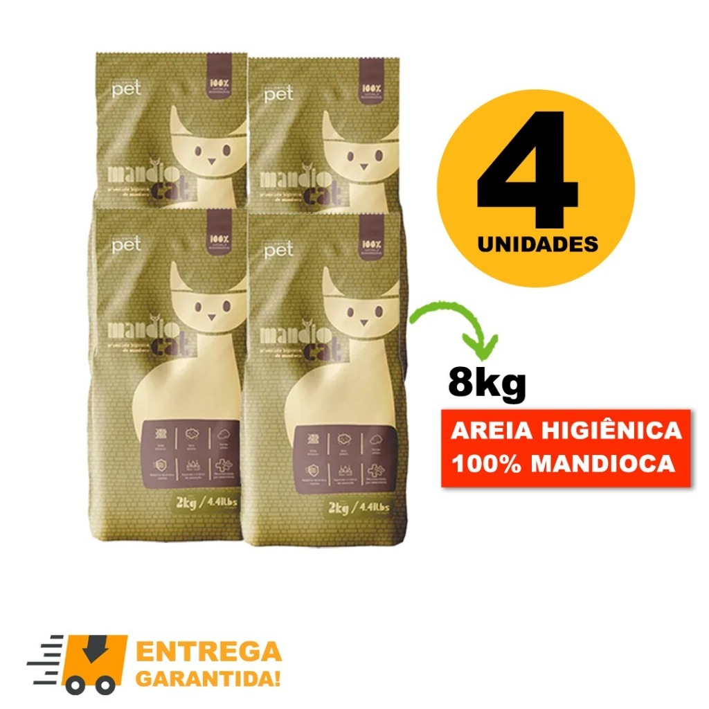 Areia de Gato MandioCat Biodegradável higiênica natural 100% Mandioca 8KG -Envio Imediato