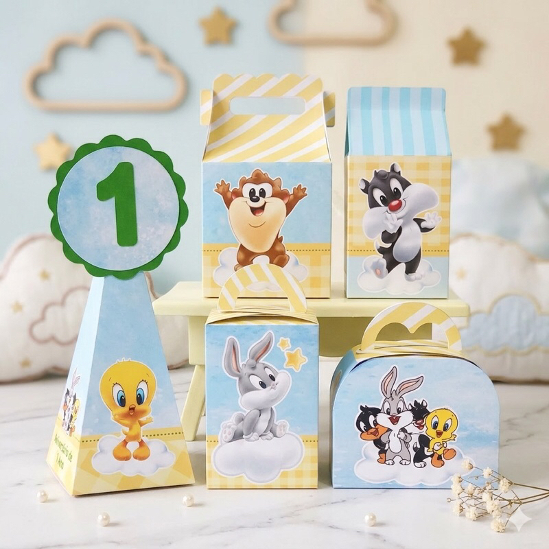 Kit Festa Infantil Baby Looney Tunes Personalizado Pegue e Monte 20 Caixinhas Lembrancinha Aniversário Infantil
