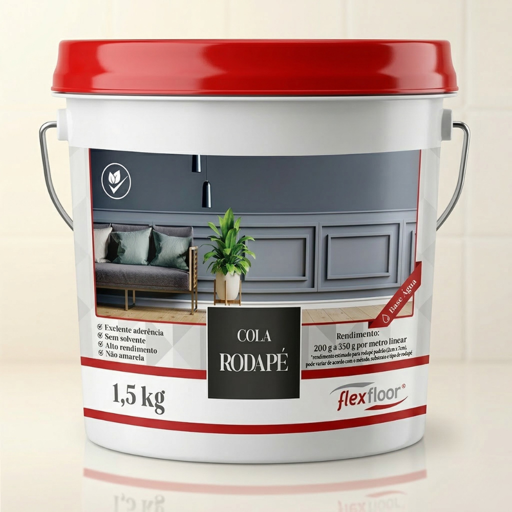 Cola para Rodapé Flexfloor 1,5kg Adesivo Profissional Fixação Madeira MDF EPS Gesso Alta Aderência