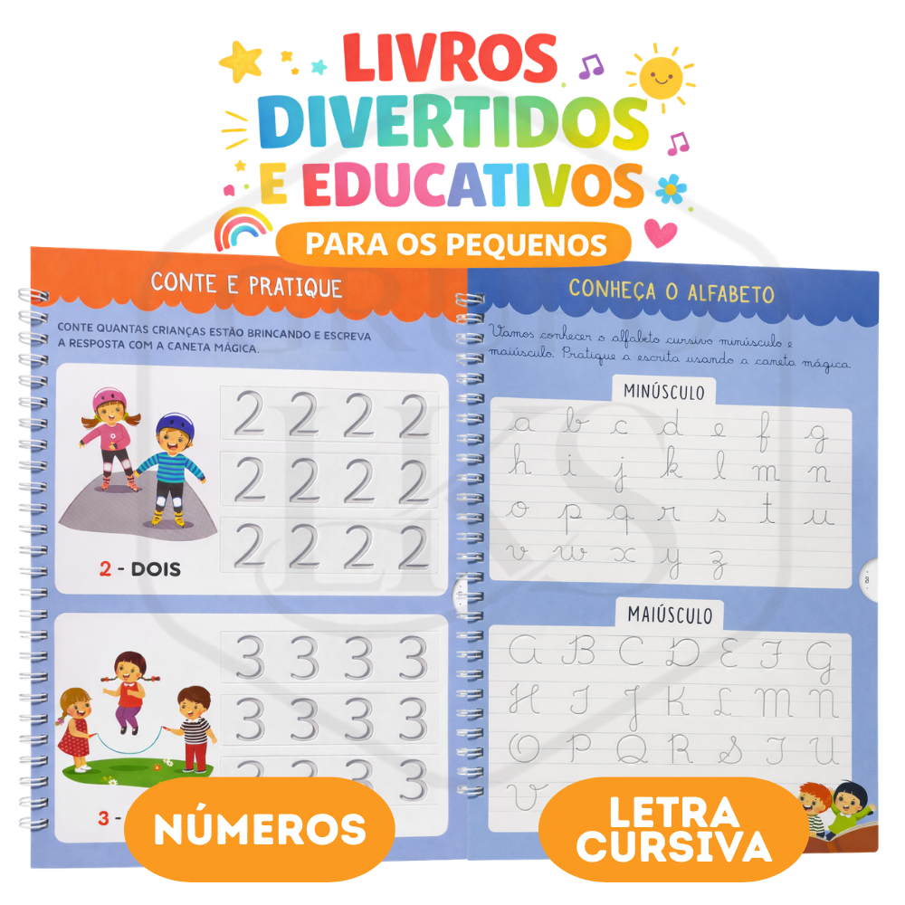 Livro Caligrafia Infantil Reutilizável | Treino de Letras Cursivas e Números
