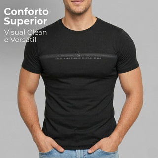 Camiseta Masculina Gola Redonda Caimento Slim Fit Tecido Premium Não Relaxa Estampa Discreta Clean