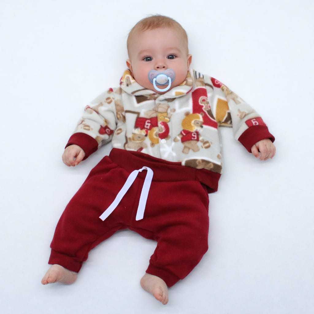 Conjunto Calça e Jaqueta Bebê Prematuro em Microsoft Casaco Cinza Futebol Americano Calça Vermelha