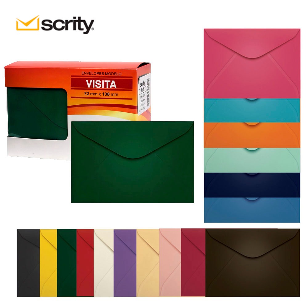 Envelope Colorido Visita Pequeno 072x108 mm 7,2 cm X 10,8 cm Scrity 100 Unidades