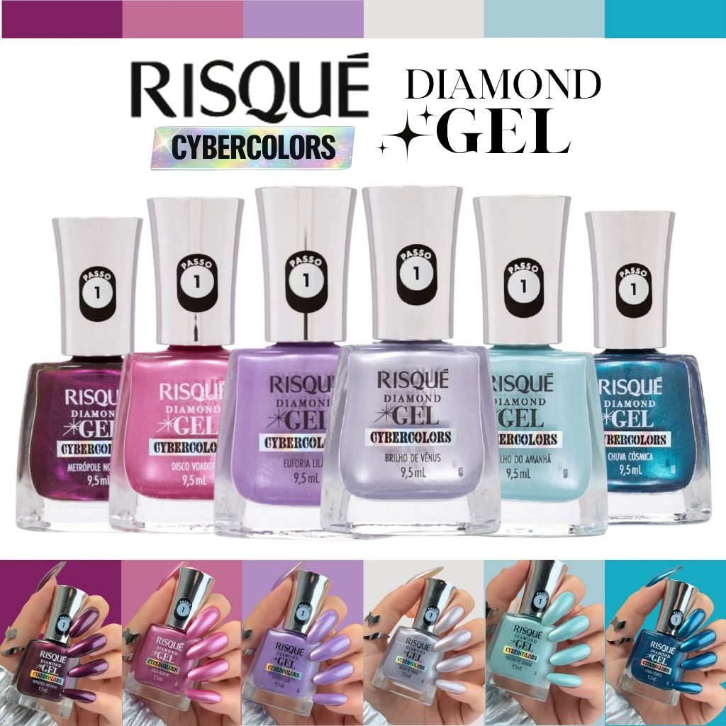 Kit Esmaltes Efeito Gel Risqué Diamond Gel Lançamento Cybercolors Esmalte Atacado