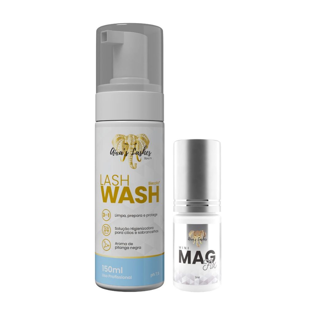 Kit retenção Cola para extensão de cílios – Umidade Adaptável Mag Fix  + Lash Wash(PUMP) Aixas Lashes