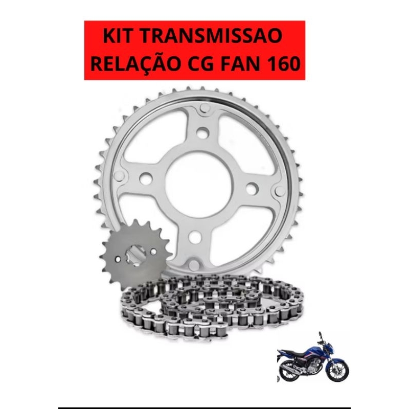 Relação CG 160 Completa Aço 1045 Refoçado Titan/Fan/Start Kit Transmissão Corrente Coroa Pinhão Alta Durabilidade