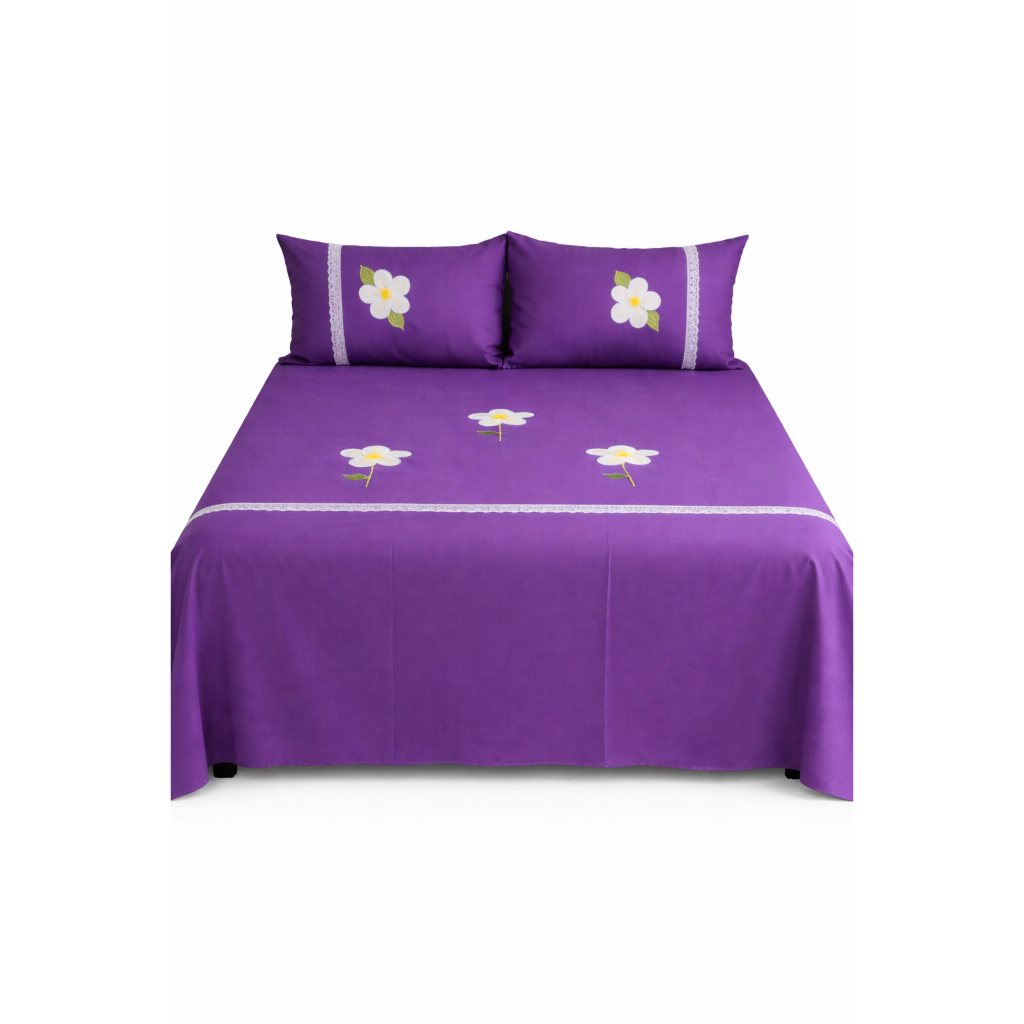 Jogo Bordado Casal com Fronhas em Oxford Jogo de Lençol Bordado Colcha sem Babado cama box