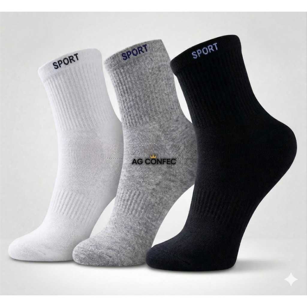 Kit 24 Pares Meia Cano Alto Longo Meias Unissex Canelada Preto Branco Cinza Misturada Mesclada em Oferta na Shopee