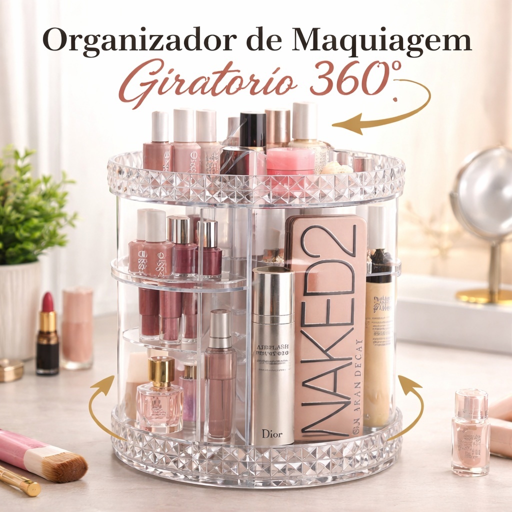 Porta Maquiagem Organizador Giratório 360º Acrílico Para Cosméticos Perfumes e Skincare