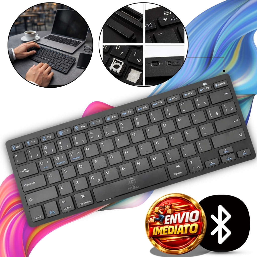 Teclado Sem Fio Bluetooth Compacto ABNT2 Teclado Computador Notebook Tablet e Celular