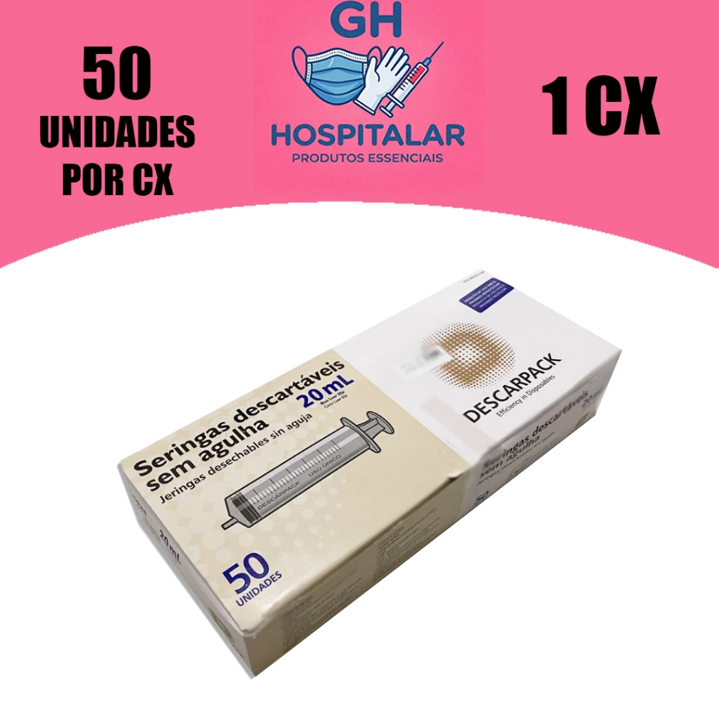 Seringa Descartável 20ml Luerslip C/50 Und - Descarpack em Oferta na Shopee