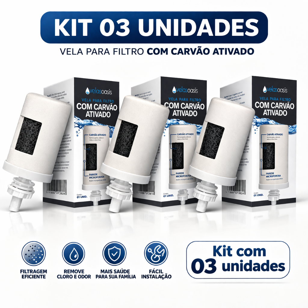03 Velas Para Filtro De Barro CARVÃO ATIVADO Para Todos Filtros Filtragem Rápida - ENVIO IMEDIATO