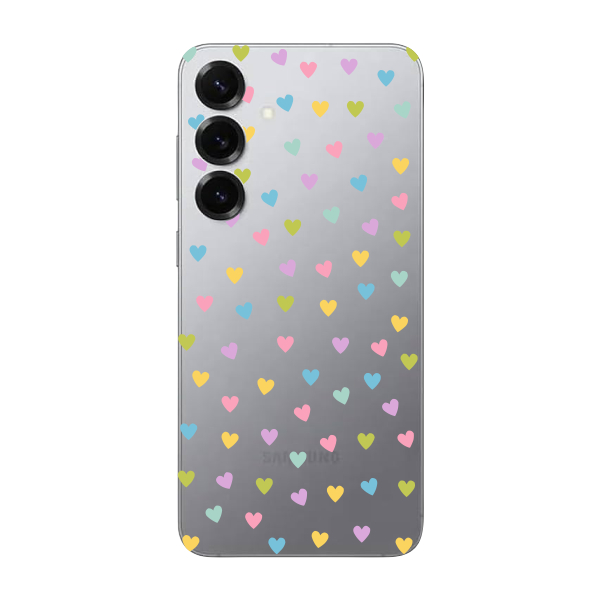 Capinha para Samsung S25 Plus Anti Impacto Personalizada - Corações Coloridos com fundo transparente