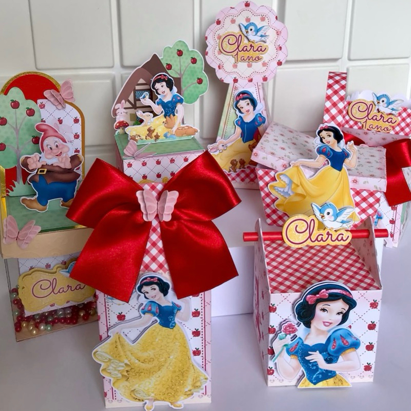 Kit Festa Branca de Neve (37 Personalizados) Lembrancinhas - Aniversário - Caixa cenário - Caixinhas - festa infantil