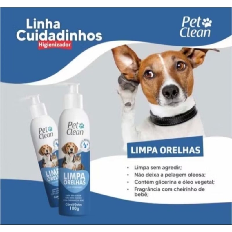 Gel Limpa Orelhas Cheirinho de Bebê Para Cães e Gatos Uso Veterinário pH Balancead Pet Clean