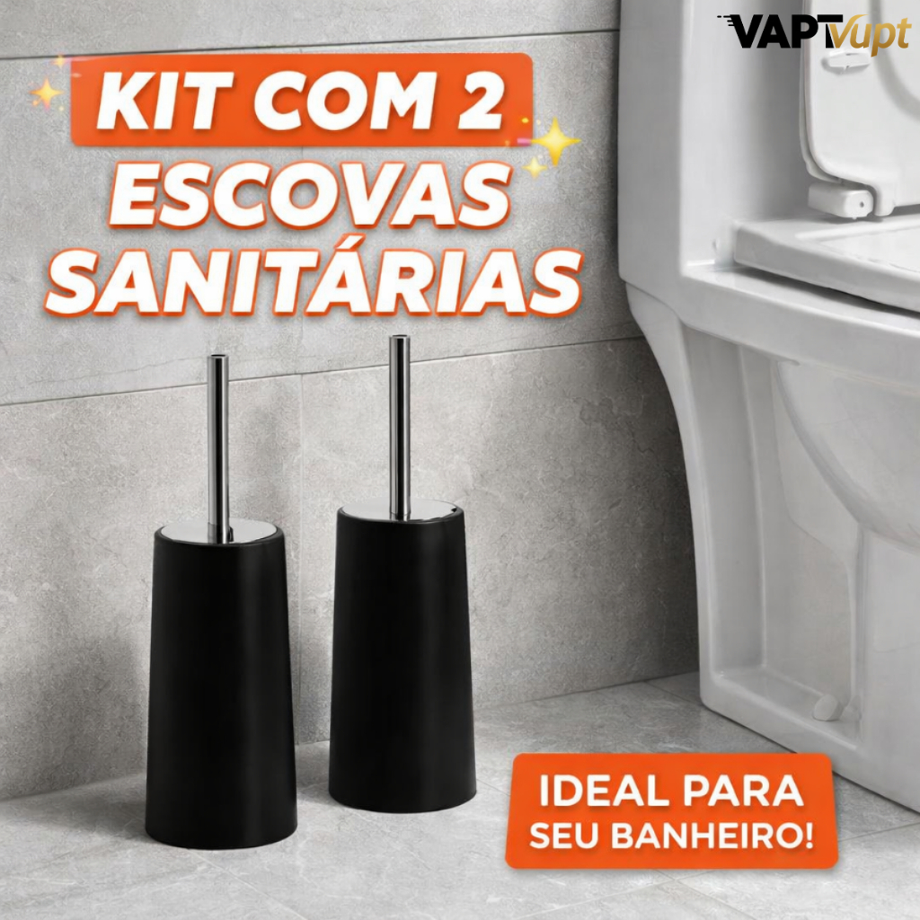 Kit 1 ou 2 Escova Sanitária Cabo Inox Suporte Plástico Polipropileno Redondo Banheiro