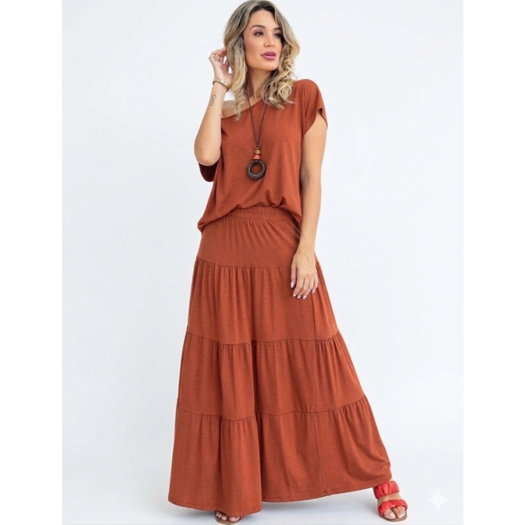 Conjunto Saia e Cropped Feminino 3 Maria Longa Viscolaycra Plus Size +COLLAR ARTESANAL