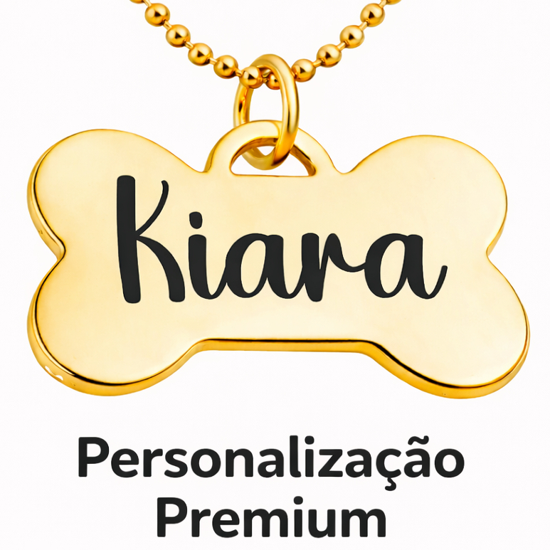 Kit Plaquinha Pet Personalizada com Nome e Telefone | Pingente Premium para Cachorro e Gato