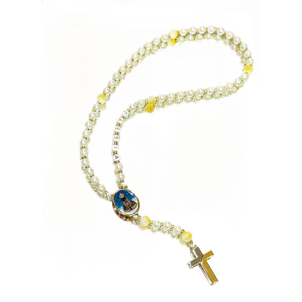 terço terço personalizado miçanga pedraria catolico igreja nossa senhora terço com nome terço branco