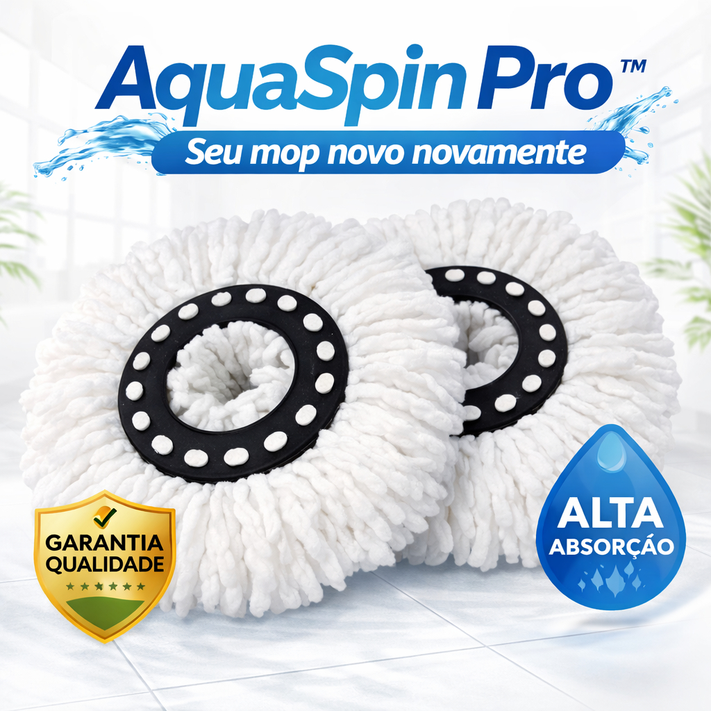 🔥Kit 2 Refil Mop Giratório Microfibra Esfregão Limpeza Pesada Alta Absorção Lavável AquaSpin Pro™🚀
