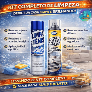Kit Limpa Tênis + Limpa Estofados Spray Limpeza Profunda Sofá Calçados Zip Petroplus Espuma Mágica